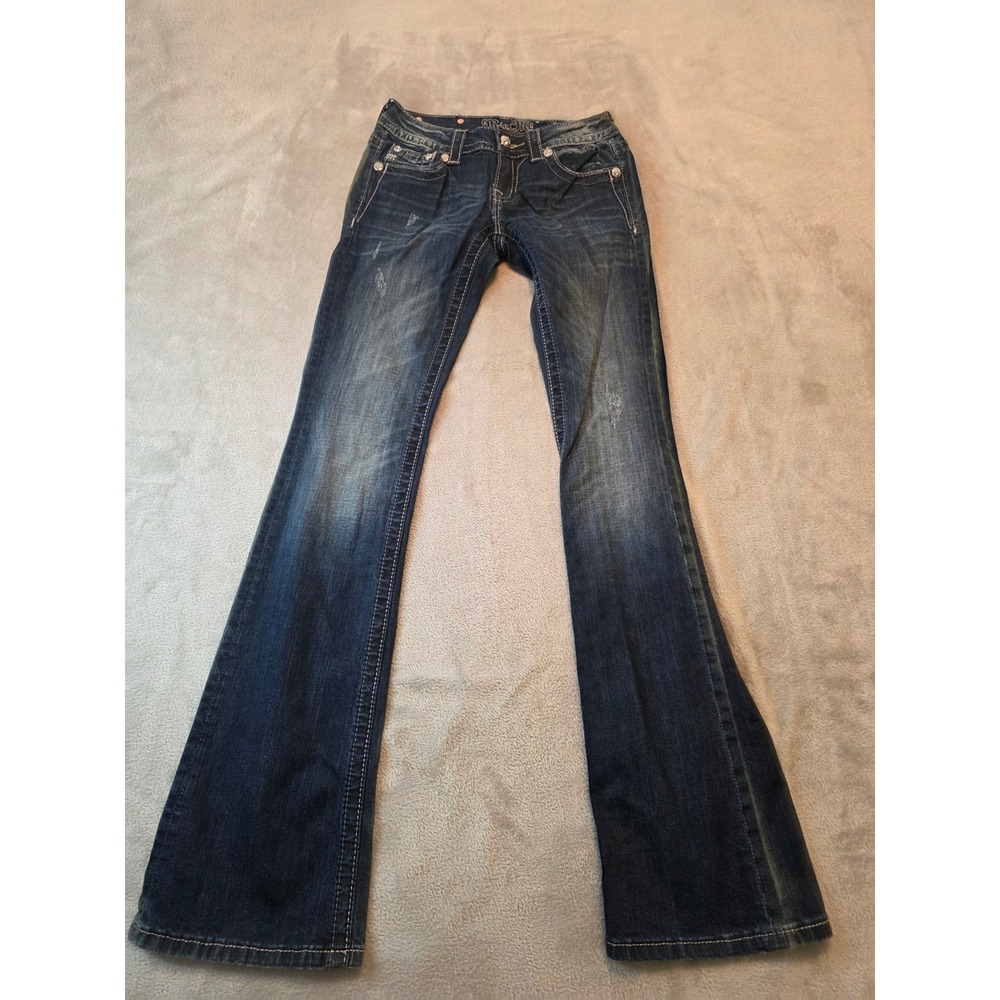 Miss Me Bootcut Jeans Women 25 Blue Signature Rise Embellished Flap Pocket